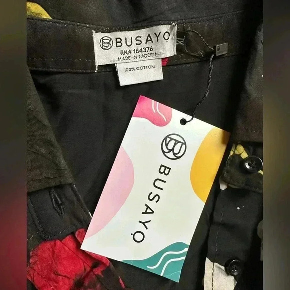 Busayo‎ Ola Blouse 100% Cotton Black Multi Colored Size X Large - Picture 4 of 5